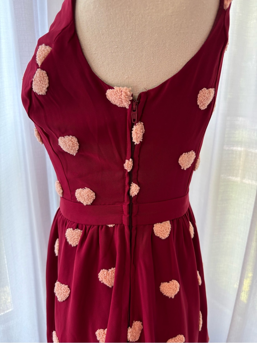 ModCloth Wine Red Dress with Pink Heart Details - Picture 6 of 9